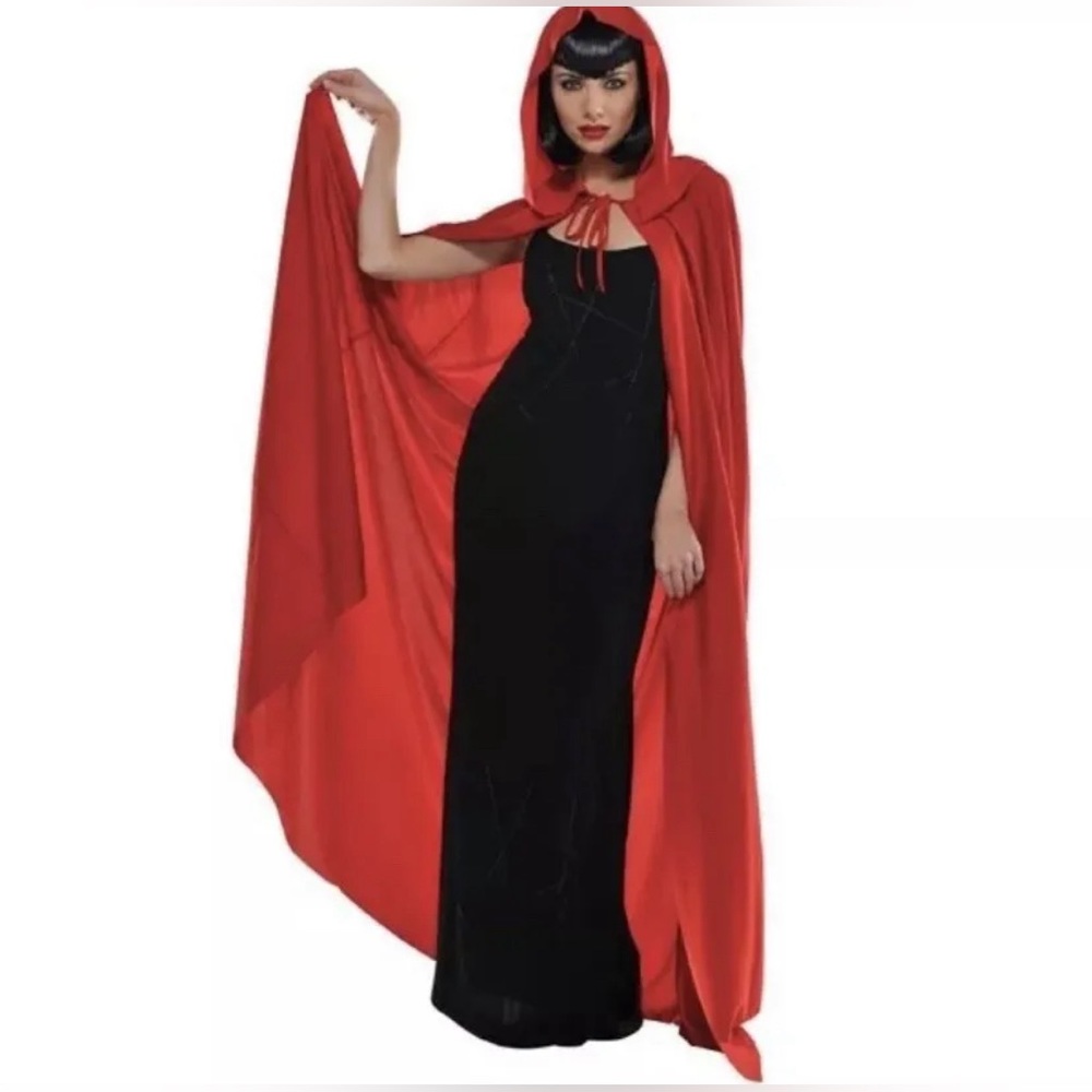 Hooded Adult Long Red Cape With Hood Costume Cosplay